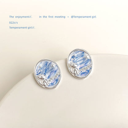 A廠【6191】【海域星空】~設計師款琺瑯滴釉925銀針微鑲鋯石新款耳飾耳環
 25.11-3