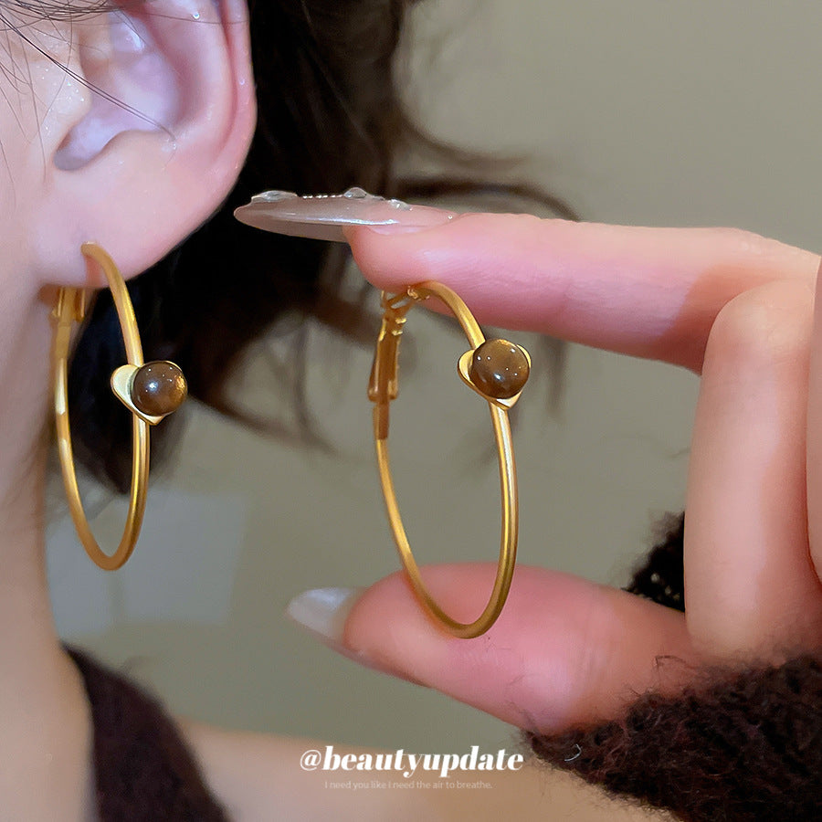 A廠【WE5093】虎眼石愛心五角星耳圈時尚簡約日常百搭耳墜耳環輕奢高級感耳飾女
 25.11-2