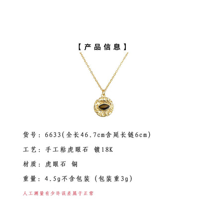 A廠【6633】天然石虎眼石厚鍍18K真金強保色氣質鎖骨鍊眼睛項鍊時尚復古 頸鍊
 25.08-5