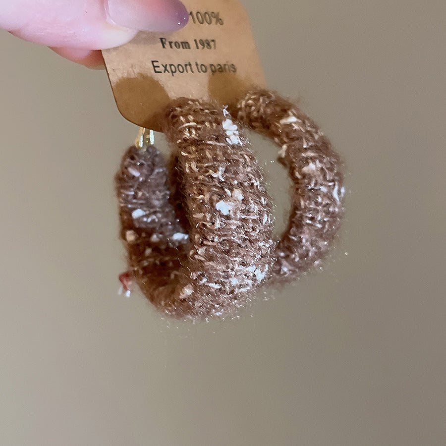 A廠【HE28919】925銀針韓系毛線編織圓形耳圈秋冬款時尚氣質耳環小眾設計感耳飾
 25.10-3