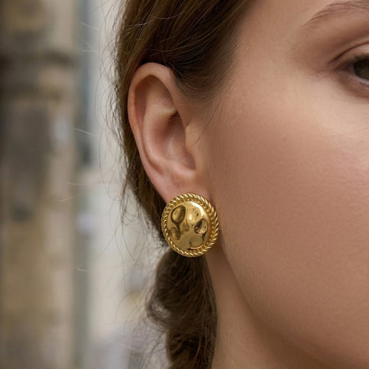 B廠【F1399】美拉德vintage圓形扭紋包邊耳環不銹鋼鍍18k真金耳環跨境時尚耳飾
 26.03-3