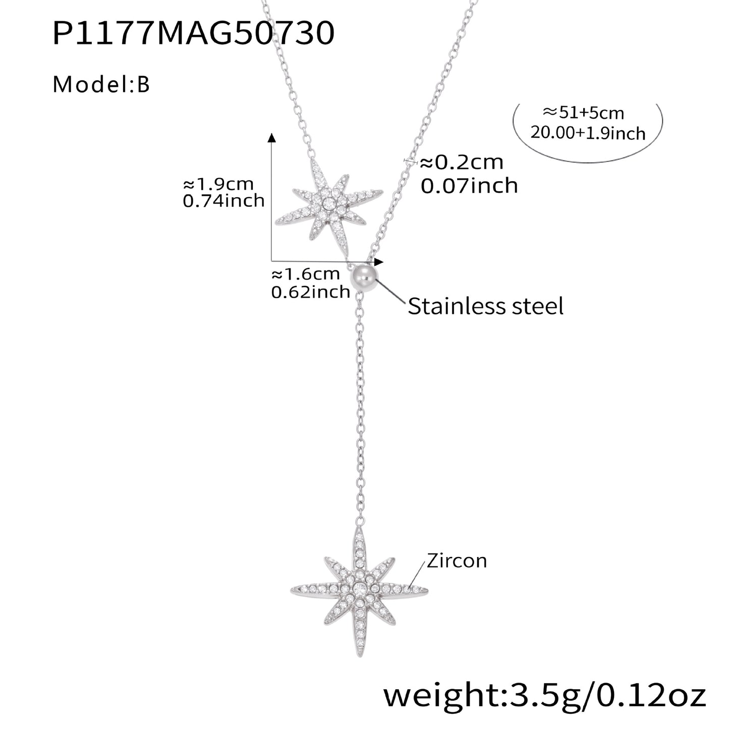 B廠【P1177】歐美新款飾品不鏽鋼5A鋯石超閃抽拉八星芒鎖骨項鍊18k鍍金 25.08-2