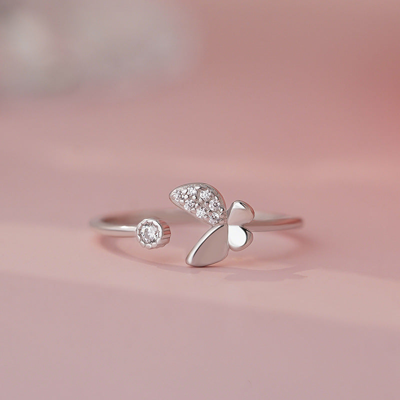 E廠【YC3213R】S999足銀簡約蝴蝶鋯石戒指女甜美百搭清新時尚小眾指環
 25.10-3