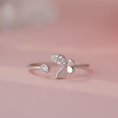 E廠【YC3213R】S999足銀簡約蝴蝶鋯石戒指女甜美百搭清新時尚小眾指環
 25.10-3