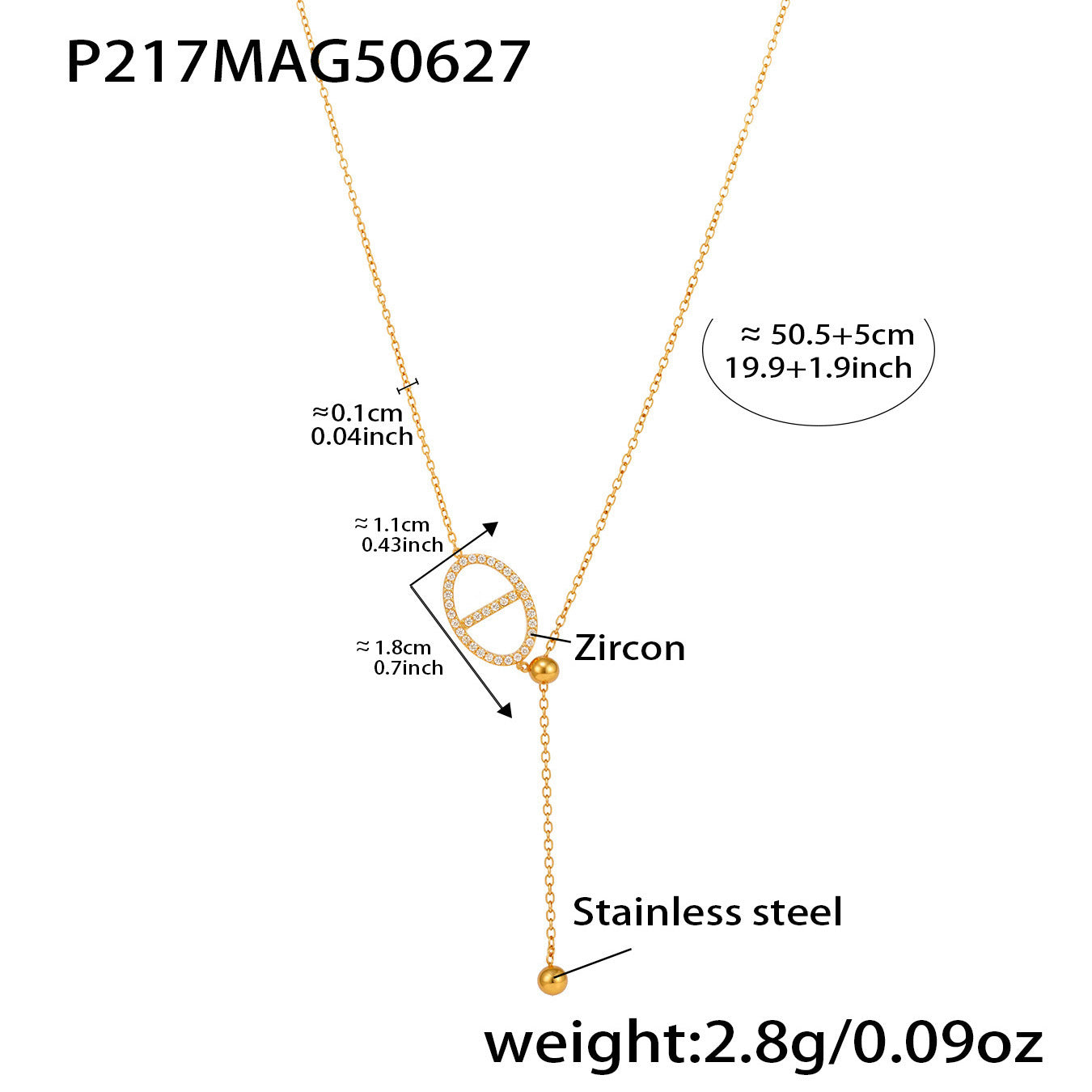 B廠【P217】歐美飾品5A鋯石日字滑動可調尺寸鎖骨項鍊不鏽鋼18k鍍金 25.07-1