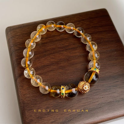 A廠【5416】高品金髮晶天然石新中式復古黃髮晶原創手鍊文藝氣質原創手工手飾 25.01-3