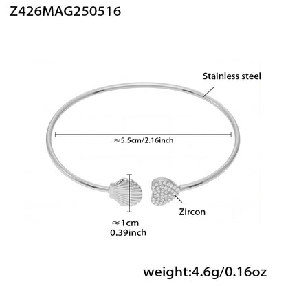 B廠【Z426】歐美INS風5A鋯石花朵帶鑽孔開口手鐲組合不鏽鋼鍍18k真金手鐲子 25.05-4