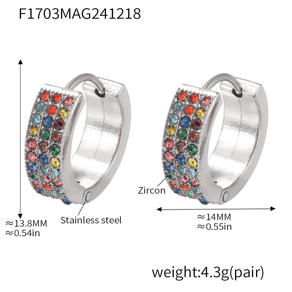 B廠【F1703】秋冬新款滿天星甜甜圈不鏽鋼鋯石耳環氣質PVD鍍18K真金耳飾 25.01-1