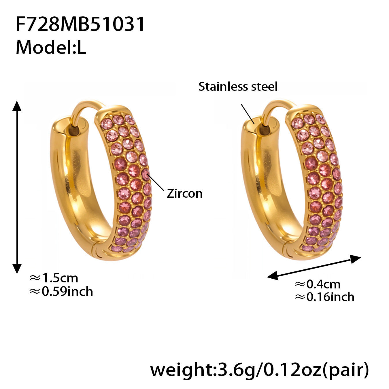 B廠【F728】高質感滿鋯三排鑽球面U型耳扣鍍18k真金輕奢百搭不鏽鋼耳環
 25.11-1