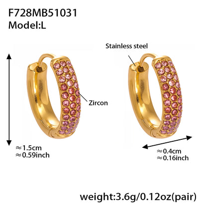 B廠【F728】高質感滿鋯三排鑽球面U型耳扣鍍18k真金輕奢百搭不鏽鋼耳環
 25.11-1