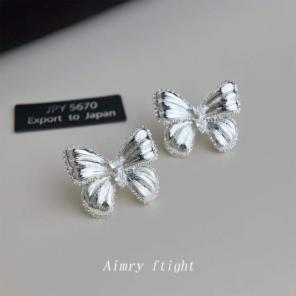 A廠【7805】清新甜美拉絲質感微鑲鋯石蝴蝶耳環個性小眾飾品新款耳環 26.07-1