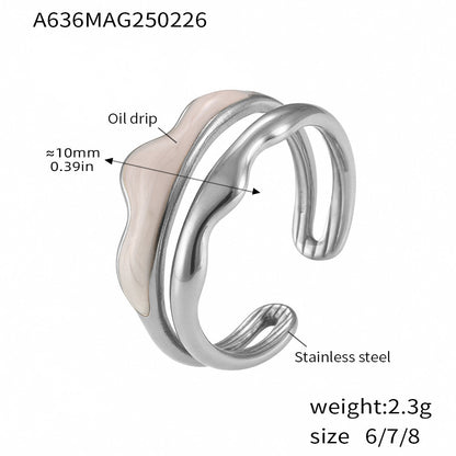 B廠【A636】歐美飾品不鏽鋼砝碼彩釉幾何雙層開口戒指鍍18k金保色指環 25.03-1