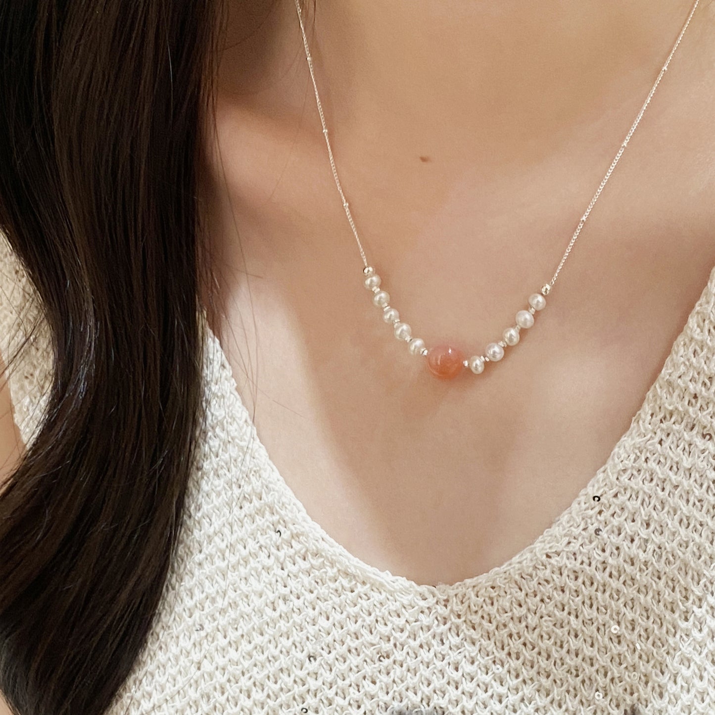 E廠【XDQ0205N】S925純銀高級感鹽源瑪瑙項鍊女小眾輕奢淡水珍珠百搭鎖骨鏈潮
 25.11-4