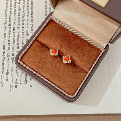 E廠【XDQ10377E】復古簡約南紅瑪瑙四葉草耳環女S925純銀氣質輕奢鑲鋯石耳飾品
 25.12-3