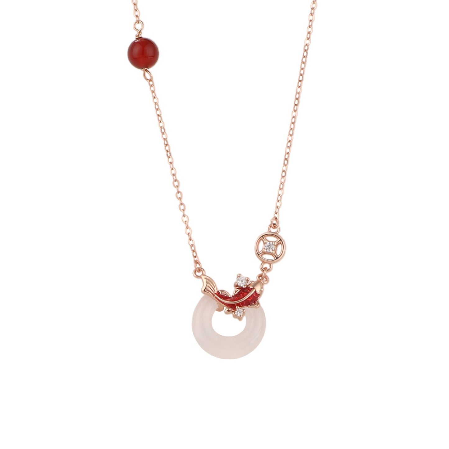 D廠【YC2289N】原創足銀S999紅瑪瑙白玉髓錦鯉平安扣項鍊個性手鍊國風耳環
 25.12-1