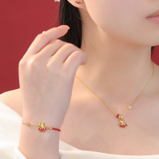 D廠【YC3342N】原創足銀S999小馬錦鯉圓環項鍊本命年耳環輕奢手鍊獨特首飾
 25.12-4