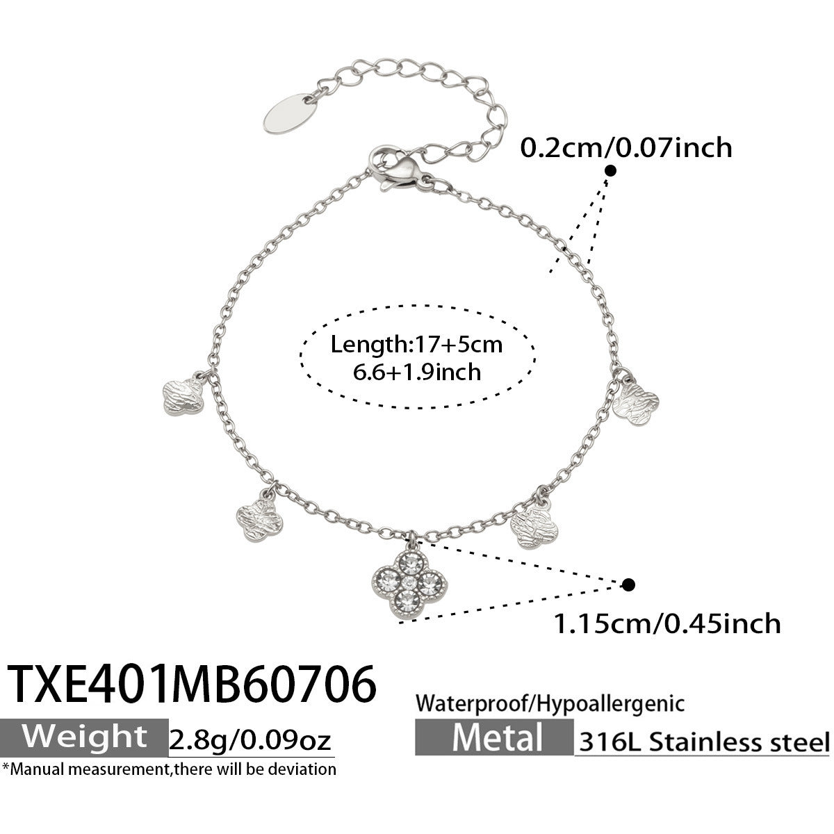 B廠【TXP381】跨境歐美風不鏽鋼超閃滿鋯四葉花多配件DIY手鍊鎖骨鏈飾品女套裝 26.07-2