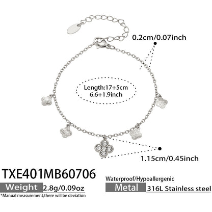 B廠【TXP381】跨境歐美風不鏽鋼超閃滿鋯四葉花多配件DIY手鍊鎖骨鏈飾品女套裝 26.07-2
