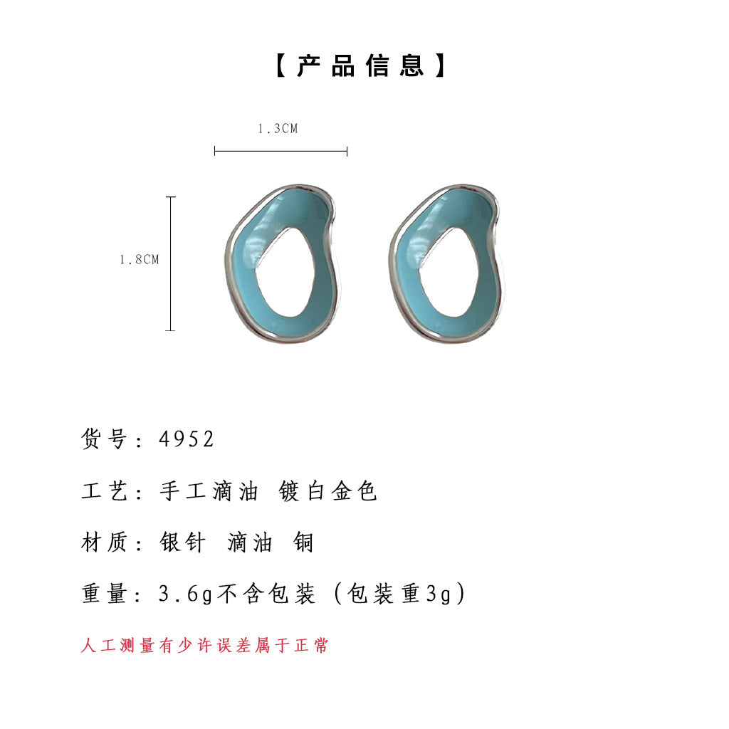 C廠【4952】時尚通勤冰河藍鏤空幾何立體休閒風耳飾2024年原廠設計耳環女 24.10-2