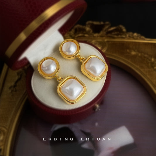 C廠【6962】法式復古中古風重工質感幾何方形銀針保色電鍍高級感耳飾耳環
 25.10-4