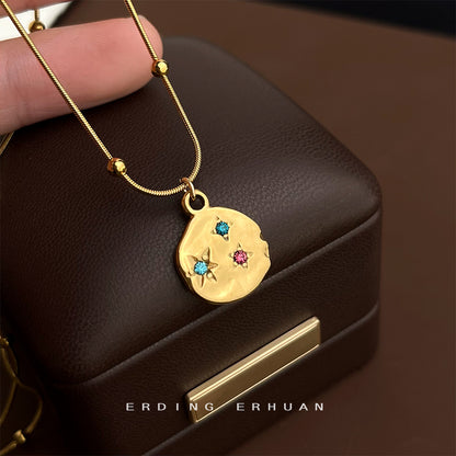 A廠【5666】304不鏽鋼芒星彩鑽電鍍18K高保色項鍊歐美時尚鎖骨鍊氣質飾品 25.03-1