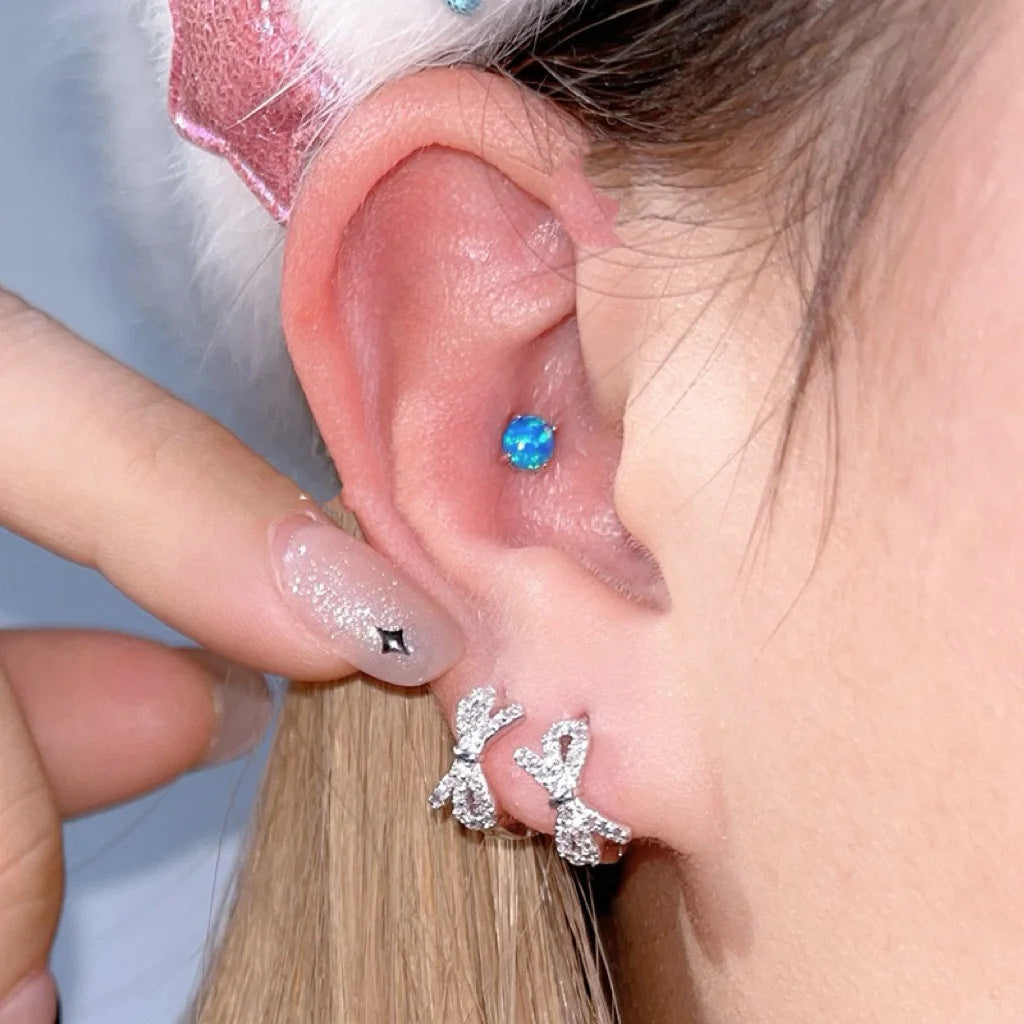 E廠【XDQ10639E】韓國氣質滿鑽蝴蝶結耳扣女S925純銀精緻名媛風耳圈甜美耳飾品
 25.12-1