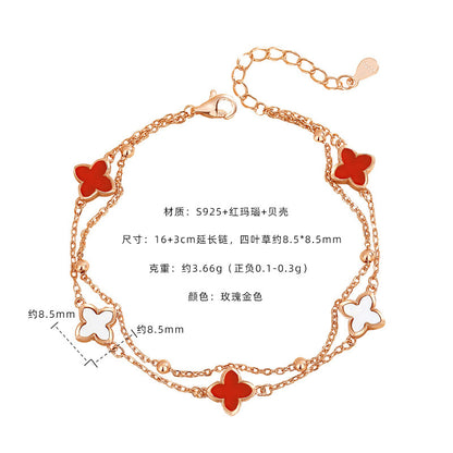 E廠【DQ2216N】原始設計四葉草合集幸運四葉草項鍊女五花瑪瑙手鍊高級感耳飾
 25.08-5