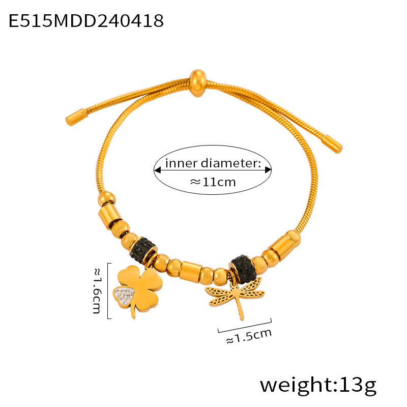 B廠【E514-21】歐美跨境復古民族風手鍊新款鑲鑽幾何圖案手環配件女鈦鋼鍍金套裝 24.04-4