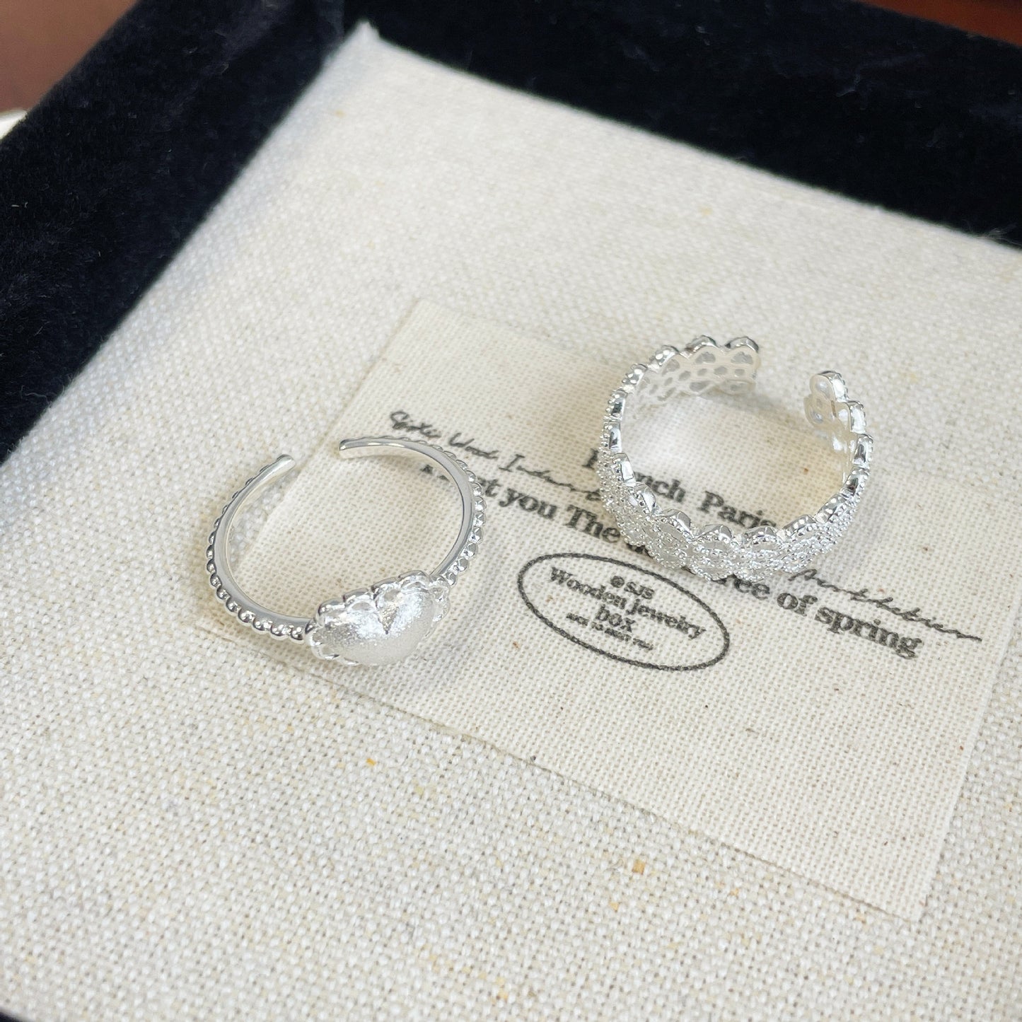 F廠【DQ8038R】S925純銀蕾絲愛心戒指女小眾高級感磨砂心形精緻蕾絲疊戴指環 25.05-5