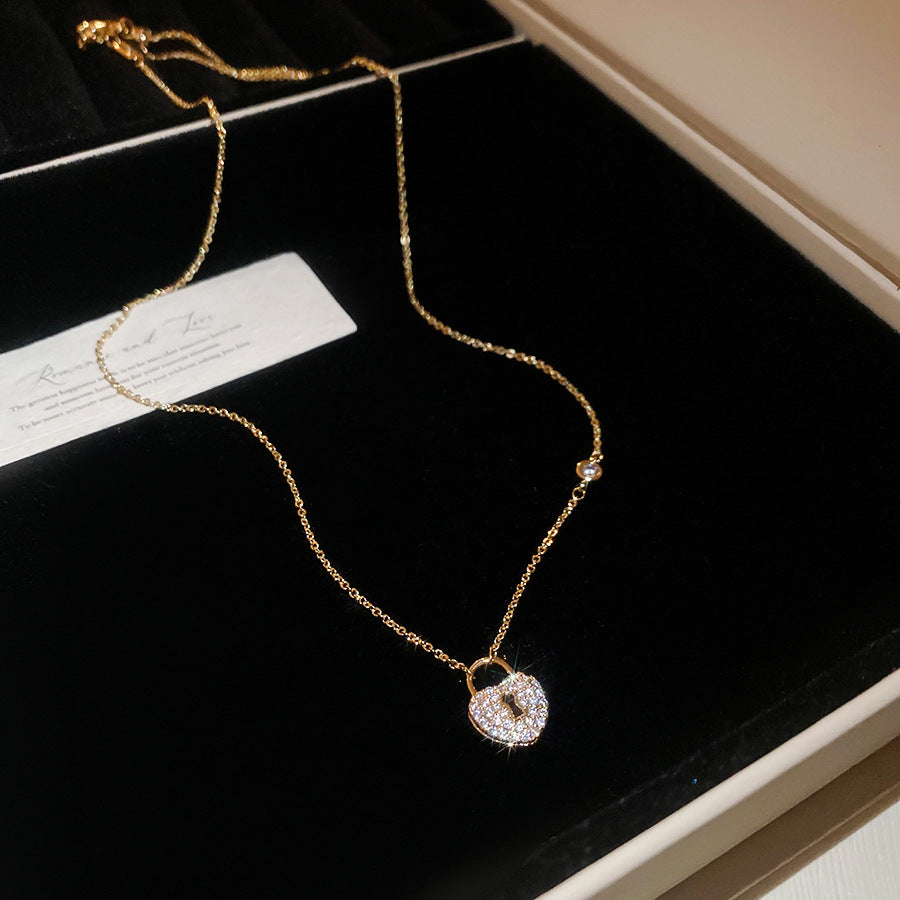 A廠【HN10589】14k真金電鍍鋯石愛心鑰匙吊墜項鍊輕奢小眾鎖骨鏈日常通勤頸鍊女
 25.11-2