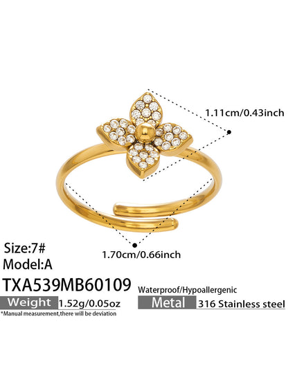 B廠【TXP539】歐美ins時尚5A鋯石花朵項鍊手鍊耳環戒指女士首飾組不銹鋼飾品
 26.01-2