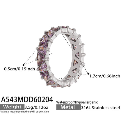 B廠【A543】歐美ins時尚個性鑲嵌三角鋯石戒指不鏽鋼鍍18k金跨境輕奢百搭手飾
 26.02-1