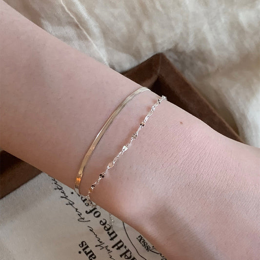 E廠【XDQ0408S】S925純銀雙層手鍊女波光粼粼扁蛇鏈疊戴手飾ins網紅百搭輕奢
 25.11-3