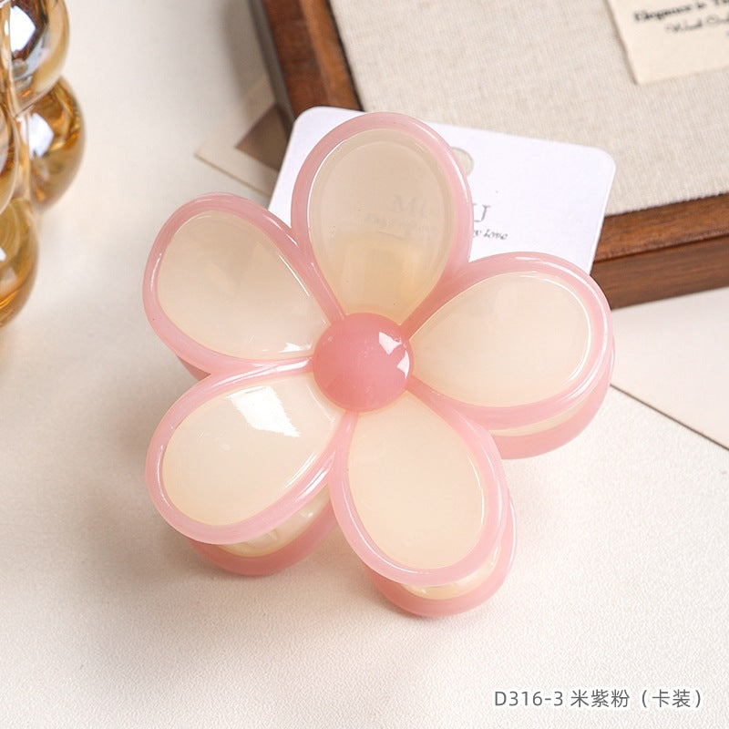 D廠【D316】【卡裝】甜美韓系髮夾奶油果凍撞色花朵抓夾女溫柔風後腦勺鯊魚夾 25.05-3「D廠-單筆結帳需滿，NT$600出貨(不含運費)」