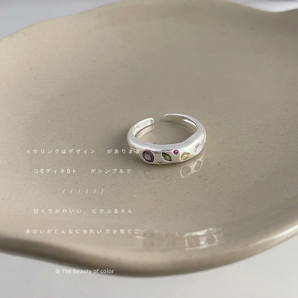 A廠【2486】微鑲鋯石鍍銀做舊感開口可調整復古簡約戒指食指戒個性潮ins指環
 25.11-4