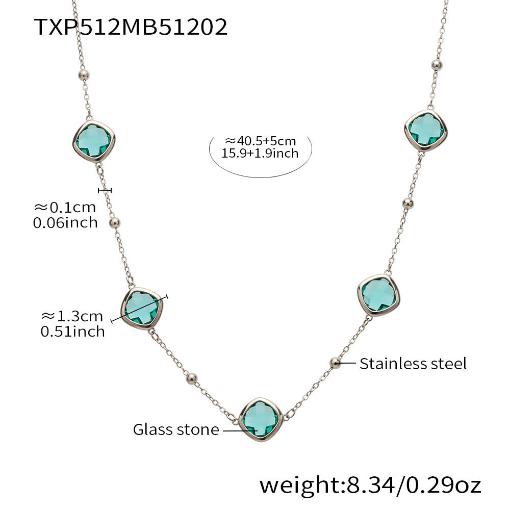 B廠【TXP512】不銹鋼正方形切面玻璃石手鍊項鍊耳環套裝歐美風潮酷氣質珠寶首飾
 25.12-2