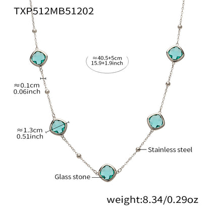 B廠【TXP512】不銹鋼正方形切面玻璃石手鍊項鍊耳環套裝歐美風潮酷氣質珠寶首飾
 25.12-2
