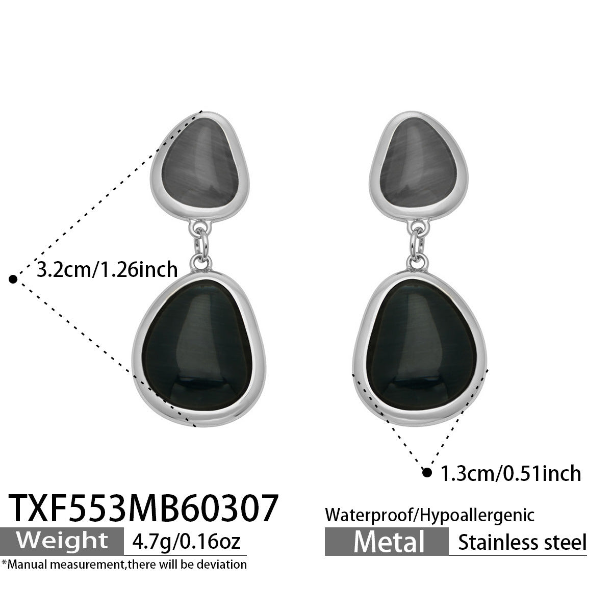 B廠【TXP553】歐美輕奢橢圓貓眼石項鍊手鍊耳環不鏽鋼鍍18k金首飾套裝
 26.10-4