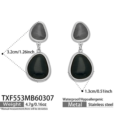 B廠【TXP553】歐美輕奢橢圓貓眼石項鍊手鍊耳環不鏽鋼鍍18k金首飾套裝
 26.10-4