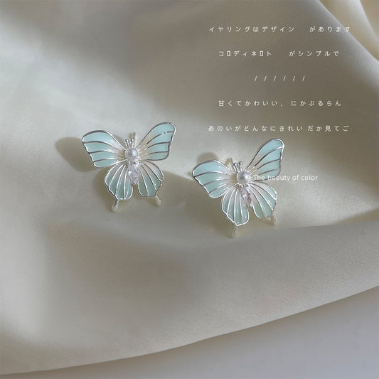 A廠【4685】超仙冰綠清新蝴蝶耳環法式氣質手工滴釉甜美時尚小眾設計感耳飾
 26.02-4