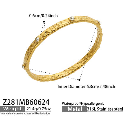 B廠【Z281】歐美飾品錘紋高拋光微鑲鋯石手鐲不鏽鋼鍍18k金跨境時尚網紅手飾 26.07-1