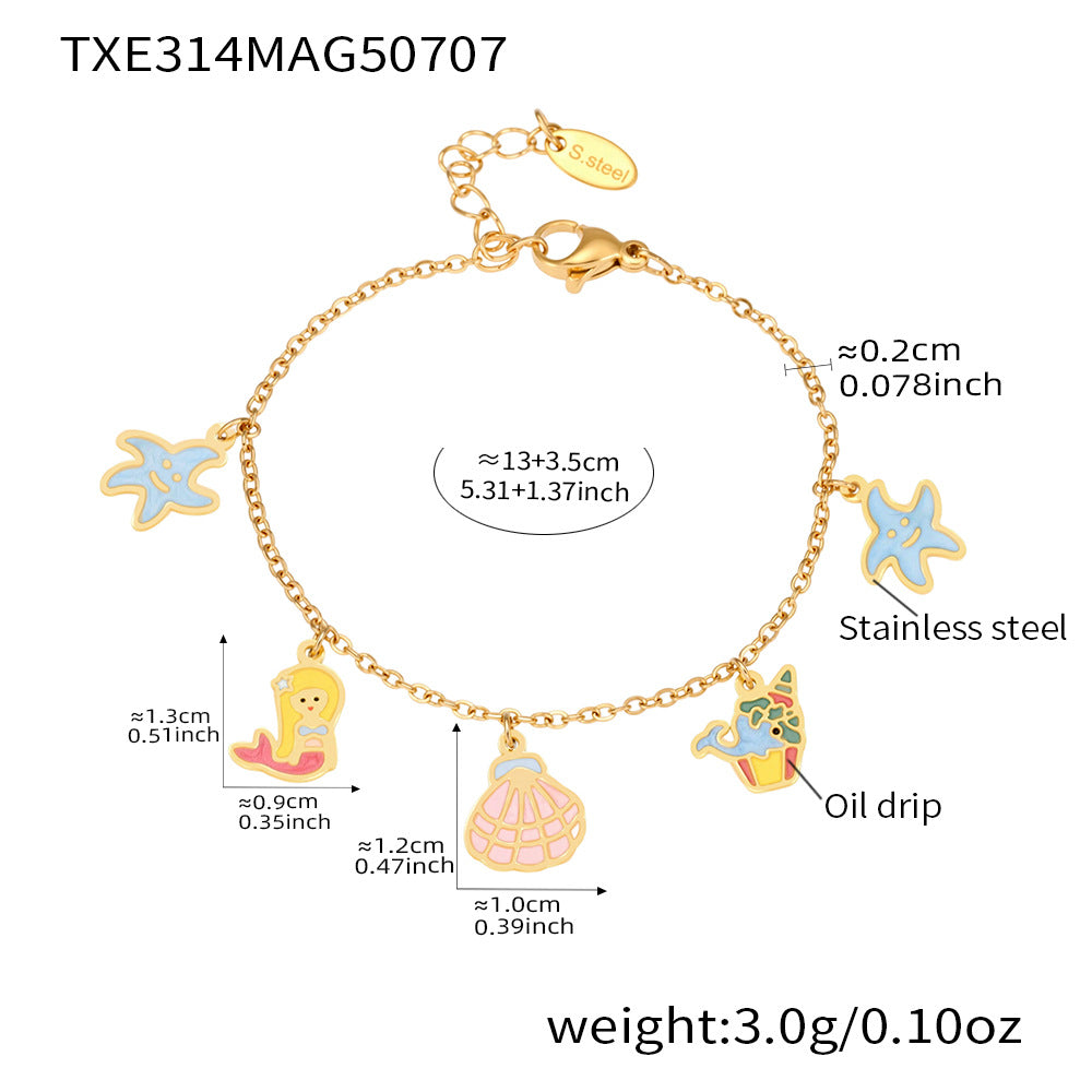B廠【TXP314】不鏽鋼飾品粉紅色白雪公主裙子多配件項鍊手鍊套組不掉色 25.07-3