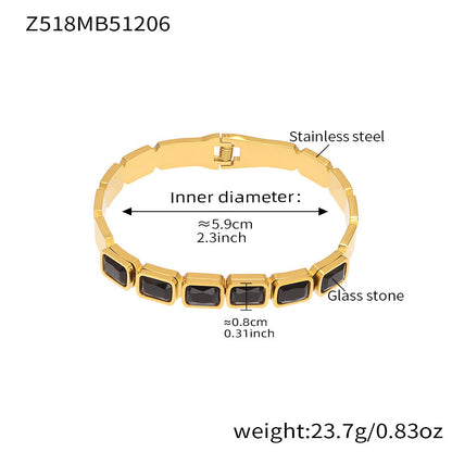 B廠【Z518】不鏽鋼方形彩色玻璃石手鐲ins小眾設計歐美潮酷飾品鍍18k金不掉色
 25.12-2