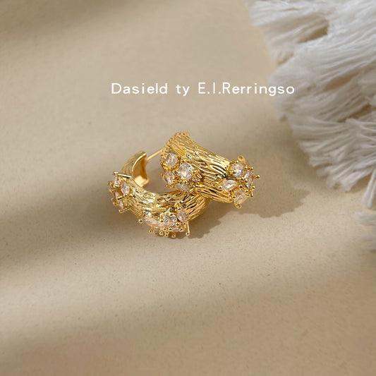 A廠【7103】時尚高級感鑲嵌鋯石925銀針半圓幾何老錢 新款耳環 25.11-3