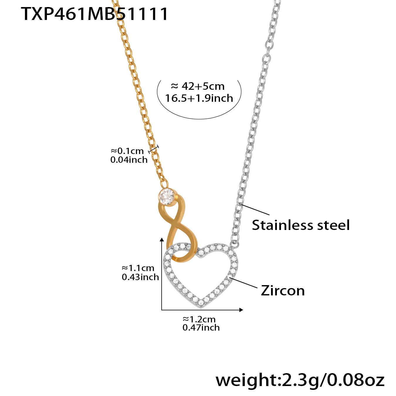 B廠【TXP461】跨境熱銷款愛心8字鋯石超精緻項鍊手鍊套組不鏽鋼鍍18k真金
 25.11-3