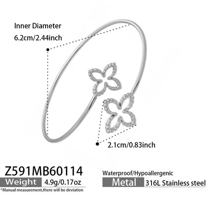 B廠【Z591】跨國個性簡約設計雙花鏤空開口手環不鏽鋼鍍18k真金時尚百搭手環
 26.03-2