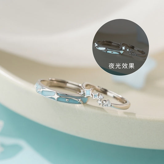 E廠【YC3291R】原創S999足銀四芒星情侶對戒相遇流星夜光效果甜美手飾
 25.10-1