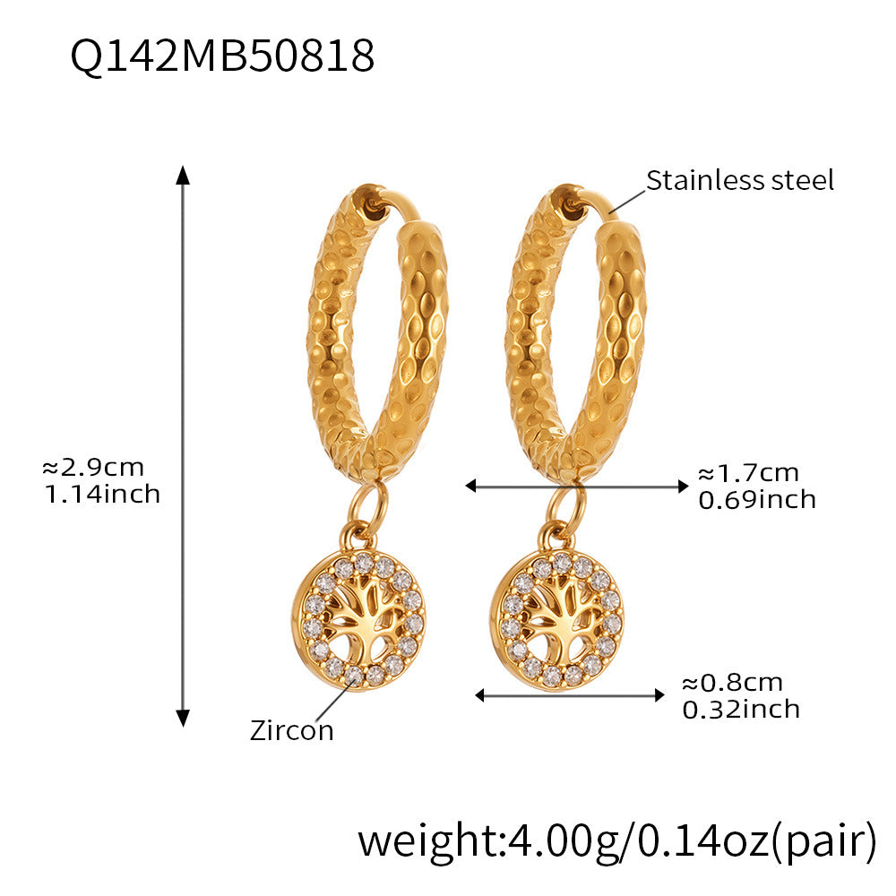 B廠【Q141】跨境新品不鏽鋼生命樹鑲鋯石耳環簡約輕奢風耳環鍍金不掉色 25.08-5
