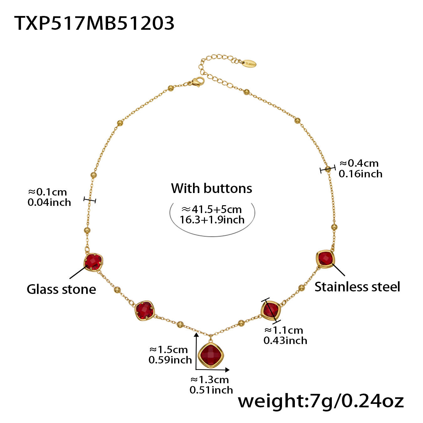 B廠【TXP517】不銹鋼方形切麵包邊玻璃石吊墜耳環項鍊手鍊珠寶首飾套裝鍍18k金
 25.12-2