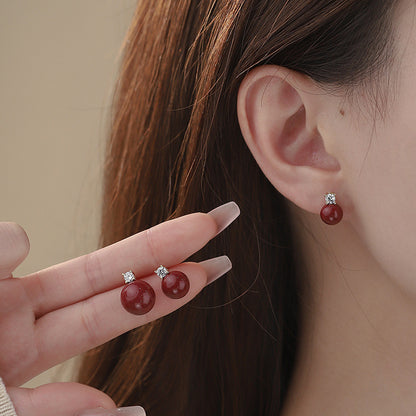 D廠【YC8130E】S999足銀紫金砂鋯石耳環春季新款中式簡約風圓形小眾耳飾 25.02-2